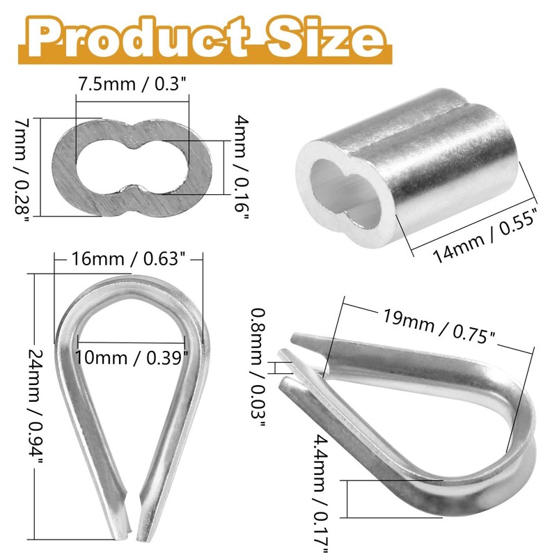 Yinpecly 100pcs 1/8" Wire Rope Aluminum Crimping Loop Sleeves and