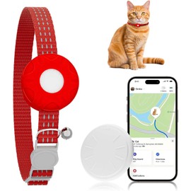 ZFSJTAG Cat GPS Tracker, Smart Cat Tracker Compatible with Apple Find My App (Only iOS), No Monthly Fee, Waterproof (White Tracker, Red Cat Collar)