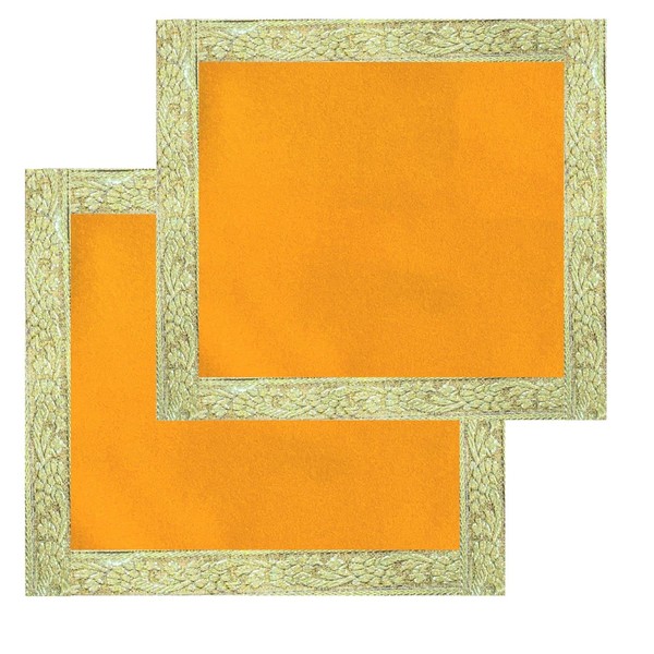 Naisha Yellow (Turmeric Yellow) Velvet Aasan Cloth for Puja 2 Pc ( Size:-14 Inches X 14 Inches) for Multipurpose Pooja Decorations Article & Gifting