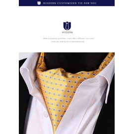 HISDERN RC-01 Men's Silk Neckerchief Scarf, Fashion, Paisley Pattern, Popular 24 Patterns, 06 yellow (floral dots)