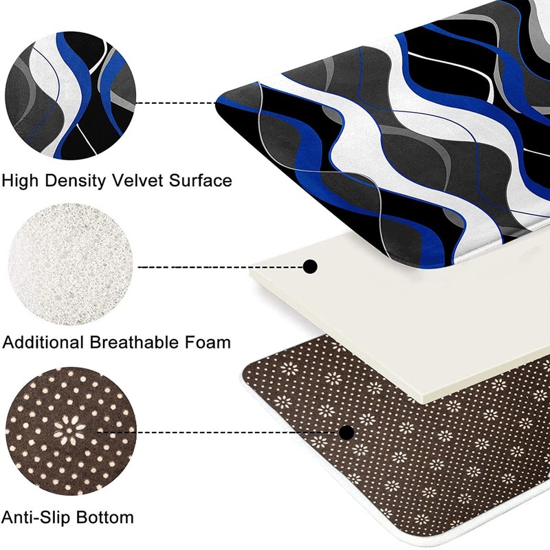 Nkzply 4 Pcs Blue Shower Curtain Black Bathroom Sets with
