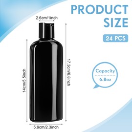 Domensi 24 Pcs Plastic Bottle Squeeze Containers with Disc Cap Travel Bottles Reusable Empty Toiletries Shampoo Containers Refillable Travel bottles for Shampoo Lotions(6.8oz,Pure Black)