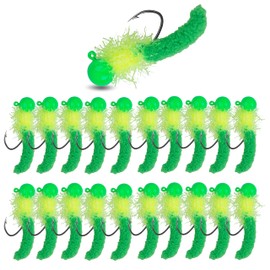 Crappie Jigs Fishing Lures Kit, Marabou Jig Heads with Hand-Tied Maggot Tail Fishing Hair Jigs for Panfish Sunfish Walleye 25pcs 1/8oz