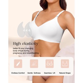 VRVOICE Nursing Bras for Breastfeeding, Wireless Seamless Maternity Bralette Support for Pregnancy Postpartum Sleep Comfort, White Classic X-Large