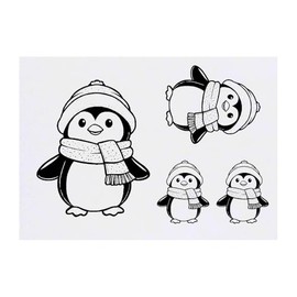 4 x 'Cute Penguin Wearing Scarf' Temporary Tattoos - Water Resistant, Skin-Safe, Non-Toxic Transfers, Mixed Sizes (TO00080312)