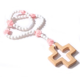 WAOUH Cross Silicone Rosary - My First Rosary with a Cross, Floral Silicone Beads Baptism Gift, Catholic Children's First Silicone Rosary, Christian Communion Chewy Rosary