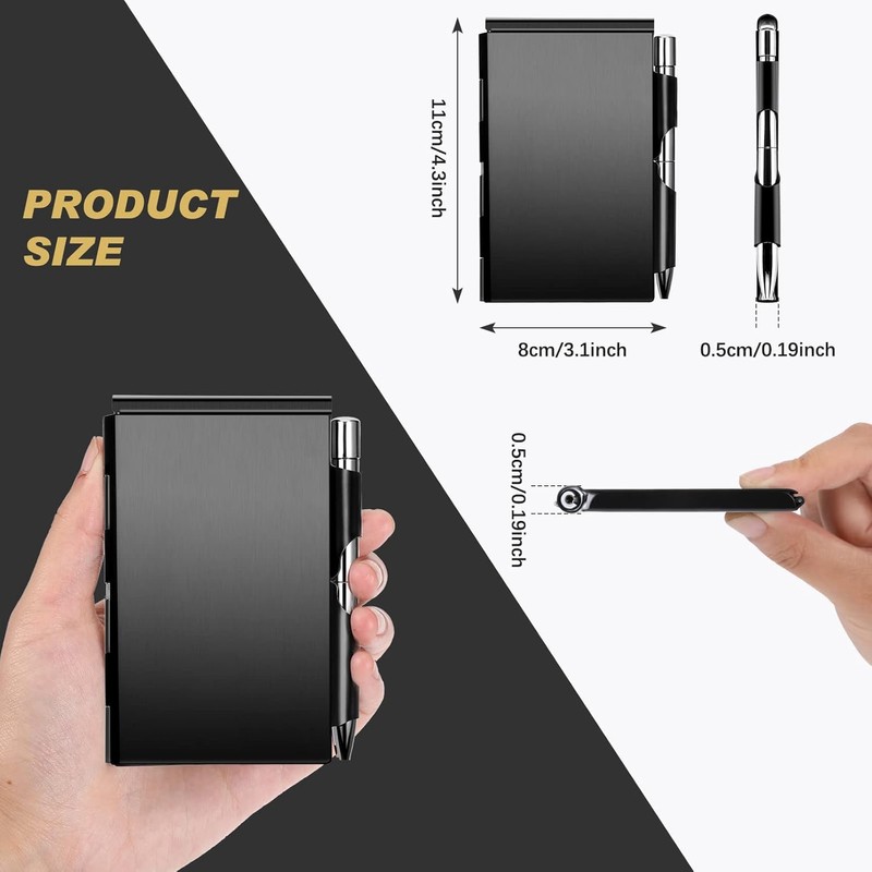 Chinco 4 Pieces Metal Pocket Notebook Portable Aluminum Notepad with