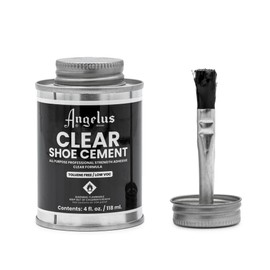 Angelus Clear Shoe Cement - 4 oz Professional-Strength Glue Quick Drying Contact Adhesive for Leather, Vinyl & Fabric - Dries Clear, No Stains, Waterproof Shoe & Sneaker Rubber Cement Glue with Brush
