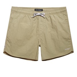 MaaMgic Men Swimming Shorts Classic Mesh Lined Surf Trunks Quick-Drying Beach Shorts Adjustable Drawstring Swimwear,Khaki,L