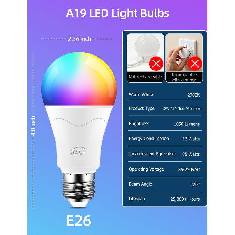 ILC LED Light Bulb 85W Equivalent, Color Changing Light Bulbs