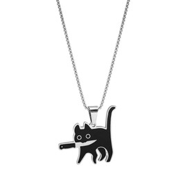 TENDER LIHOME Collar Dije Kawaii Gato Killer Asesino Negro Acero Inoxidable Unisex para Hombre y Mujer