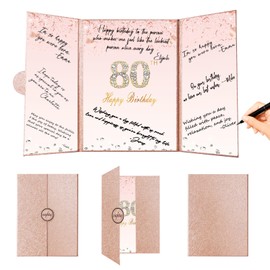 Crenics Rose Gold 80th Birthday Decorations, Creative 80th Birthday Guest Sign in Book Alternative, Large 80th Birthday Signature Book 12" x 18", Great 80 Years Old Birthday Gifts for Women