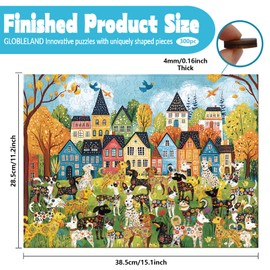 GLOBLELAND 300Pcs Folk Art Dogs Wooden Jigsaw Puzzles for Toddler Children Learning Art Colorful Unique Shaped Animals Bird Jigsaw Puzzles Colorful for Adults Birthday Gifts
