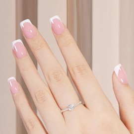 AILLSA Uñas Francesas Cortas Y Cuadradas, 180 Unidades De Uñas De Gel Francesas Rosas, Prebase Y Capa Base Preaplicadas, Sin Necesidad De Lima, Uñas S
