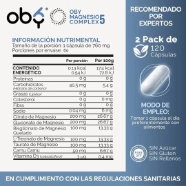 Oby Magnesio Complex Vitaminas Mujer Hombre Capsulas