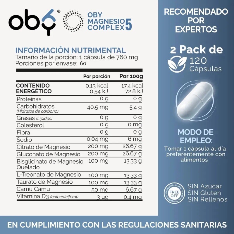 Oby Magnesio Complex Vitaminas Mujer Hombre Capsulas