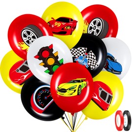 Charniol 40 Pack Race Cars Balloons Birthday Party Supplies,12 Inch Checkered Flags Racing Party Latex Balloons for Birthday Two Fast Gathering Decorations Supplies
