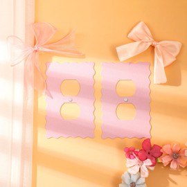 Relaxweex Pink Scalloped Duplex Outlet Covers Wall Plate Room Decor Metal Pink and White Cute Decorative Outlet Cover for Bedroom Home Decor(Scalloped,4 Pcs)