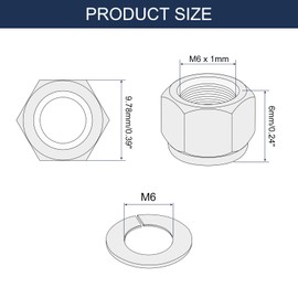 sourcing map 50Pcs M6 x 1mm Nylon Insert Hex Lock Nut Kit, 304 Stainless Steel Self Tight Lock Nuts with M6x12x1.2mm Flat Washers, Silver&Blue