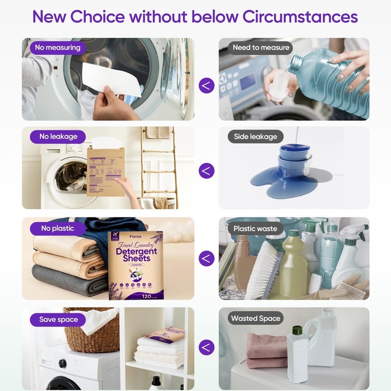 Travel Laundry Detergent Sheets Eco-friendly 120 Loads Fisroa Clothes Washing