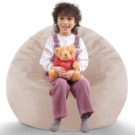 SIMFLAG 2.5Ft Bean Bag Chair, Memory Foam Filling Bean Bag Chairs with Velvet Cover, Removable and Machine Washable Cover, Teardrop Bean Bag Chair for Adults,Teens and Kids - Beige