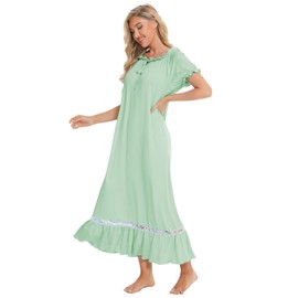 Women Vintage Nightdresses Short Sleeve Lace Nightgown Long Sleep Dress Modal Nightie Lounge Dresses