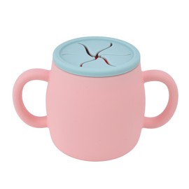 Silicone Toddler Cup Drop Proof Portable Baby Training Cup with Dual Handles for Kids ChiidrenBlue Lid Pink Cup