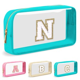 UIXIZQ - Bolsa de maquillaje transparente con letra inicial personalizada, bonita bolsa de cosméticos de nailon con cierre para adolescentes, bolsa de aseo de viaje aprobada por la TSA, estuche de