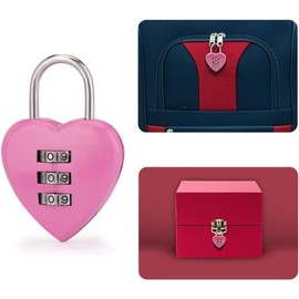 Pink Love Heart Shape Combination Padlock, Mini 3-Digit Password Resettable Code Locker Lock for Locker Hardware Padlocks and Hasps Combination Locks, Combination Padlocks