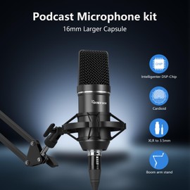 Podcast Equipment Bundle, Audio Interface with DJ Mixer and Condenser Microphone for PC/Laptop/Phone, Streaming/Recording/Podcasting (P900)