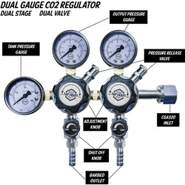 TAPCRAFT - Heavy Duty Dual Stage Kegerator Co2 Regulator CGA-320-0-60 PSI Working Pressure - 0-3000 PSI Tank Pressure - Check Valve 5/16" Barb - CO2 Tank Pressure Regulator for Homebrewing