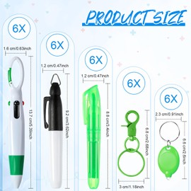 30 Pieces Badge Reel Pen Retractable Shuttle Pens Clip with Mini Highlighter Nurse Ballpoint Neon Marker LED Keychain Flashlight Key Ring Nursing Keychain Clip for Nurse(Exquisite,Green)