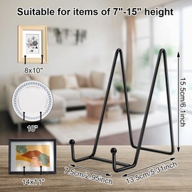 8 Packs Display Stand, FHDUSRYO 6 inch Metal Plate Stands for Display, Iron Easel Plate Holder Stands, Tabletop Picture Frame Stand for Decorative Plate Dish, Art, Photo, Book (Black, Gold)