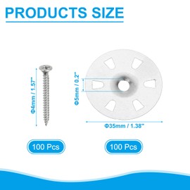 PATIKIL 1-3/8 Insulation Washers, 100 Set 35mm Metal Foam Board Fasteners Perforated Plaster Washers with Screw Galvanized Steel for Foam Board Fixing Fastening Wall