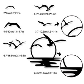 ORIGACH Black Metal Flock of Birds Wall Art, Modern Flying Birds Over the Sunset Sea Level Wall Decoration, Metal Birds Silhouette Wall Hanging Decor for Kitchen Bedroom Living Room Porch
