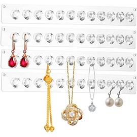 Set of 4 Necklace Hangers, Clear Acrylic Jewellery Hanger, Wall Necklaces with 12 Diamond Hooks, Reusable Jewellery Storage Hooks for Earrings, Necklaces, Necklaces, Ring, Girls, Women