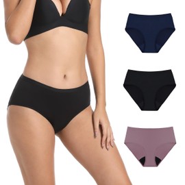 IRISMORII Women Incontinent Underwear Reusable Bladder Leakproof 56 ML Absorbency Cotton Hiphugger for Maternity Postpartum Briefs 3 Pack (Black Midnight Cherry M)