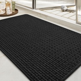 tchidio Soft Chenille Bath Mat-Super Absorbent Bathroom Mat Quick Dry- Rubber Backed Bath Mats for Bathroom Floor Non Slip- Machine Washable Bathroom Rugs Front of Bathtub,Shower Room,Sink-1728-BLACK