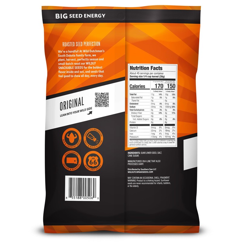 Wild Dutchman Roasted Sunflower Seeds in a Resealable Bag for