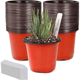 TDHDIKE 4" Small Plastic Plant Nursery Pot/Pots (100pcs) Seedlings Flower Plant Container Seed Starting Pots , Come with 100pcs Plant Labels