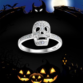 EVER FAITH Women's 925 Sterling Silver Zircon Gothic Skull Statement Party Ring Clear - Size 8