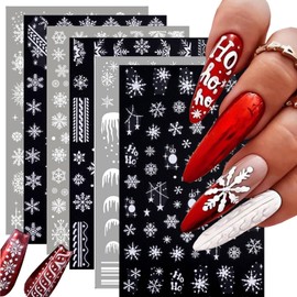 6 Sheets Christmas Nail Art Sticker Decals 3D Embossed White Snowflake Nail Stickers Winter Nail Decals Holiday Nail Sticker Christmas Self-Adhesive Nail Art Supplies for Women Xmas New Year Nail DIY