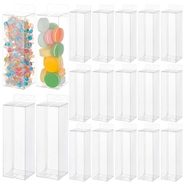 BENECREAT 20Pcs Clear Gift Boxes with Film, Rectangle Transparent PVC Favor Boxes 7x7x22cm for Wedding Party Treat Candy Cupcakes