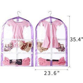 3 Packs Garment Bag,Hanging Clothes Bag for Dance Costumes With Pockets,Clear Garment Bag For Clothes Storage,Garment Cover For Dancer,Beauty Pageants,Travel (35.4 * 23.6 inch)