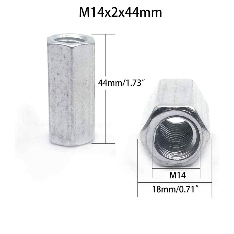 3 Pcs M14 x 2 x 44mm Long Rod Coupling