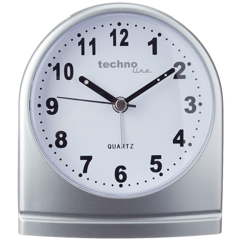 Technoline Quarzwecker Modell SL, silber, analog, schleichender Sekundenzeiger, Belecuhtung, nachtleuchtende