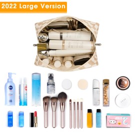 Large Makeup Bag Zipper Pouch Travel Cosmetic Organizer for Women (Large, Light Checkerboard)
