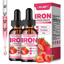 Liquid Iron Supplement for Women Men & Kids Multivitamin Iron Drops with Folate, Vitamin C, B6, B12, Zinc for Anemia, Iron Deficiency, Blood Builder, Energy - Natural Strawberry Flavor, Vegan 4 Fl Oz