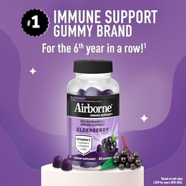 Airborne Elderberry + Zinc & Vitamin C Gummies For Adults, Immune Support Vitamin D & Zinc Gummies With Powerful Antioxidant Vitamins C D & E - 50 Gum