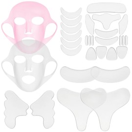 OMISTAR 32 Pcs Anti Wrinkle Silicone Patches, Forehead Neck Face Chest Wrinkle Pads, Reusable Skin Care Patches, Soft and Comfortable, Facial Mask Kit for Smoothing, Mask & Line Remover Set